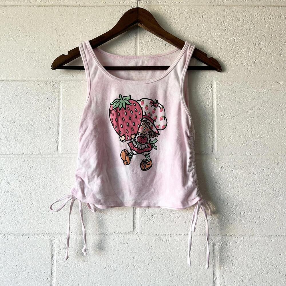 Strawberry Shortcake Scrunch Sleeveless Bleached Crop Top Tank Women's Large